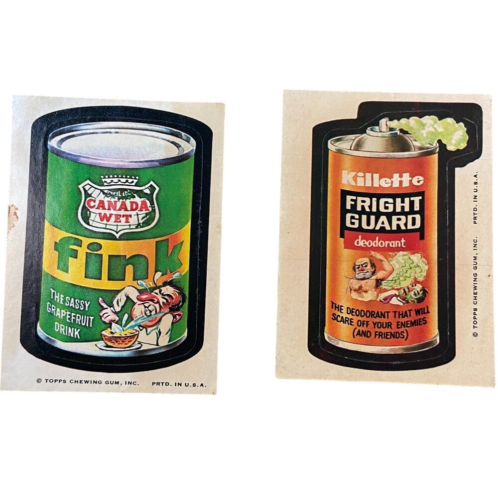 Topps Wacky Pack Stickers Fright Guard Canada Wet Fink 1973 USA Made Lot of 2